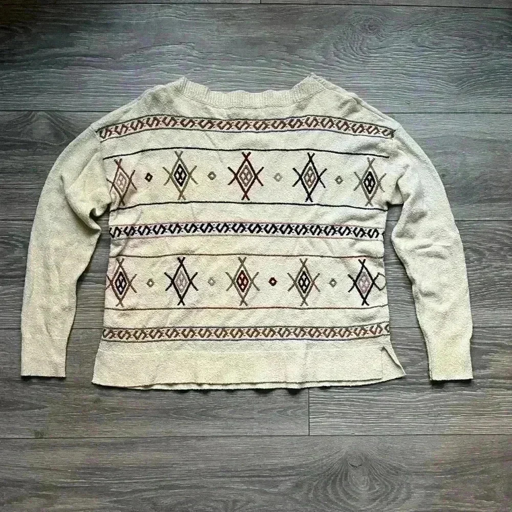 Madewell Geometric Embroidered Pattern Cotton Blend Cozy Cream Sweater Womens XS